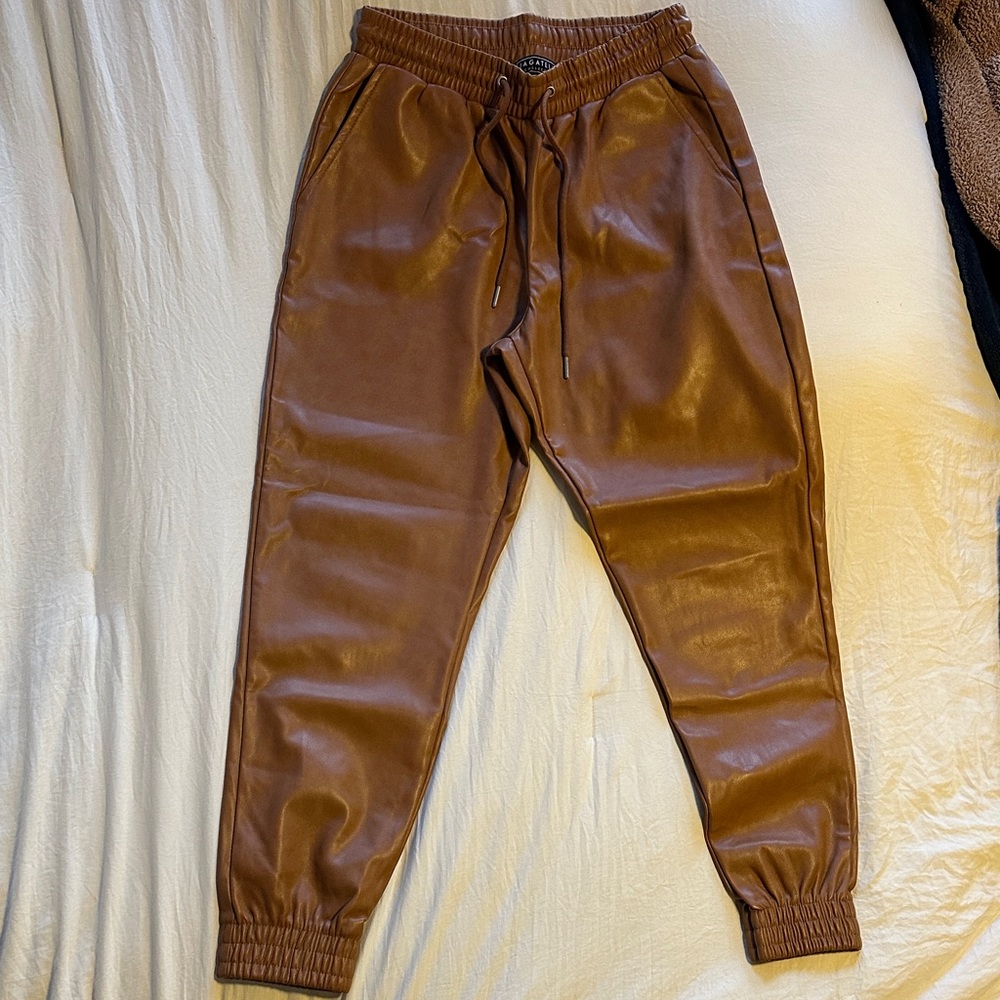 Brown Faux Leather Bagatelle Joggers